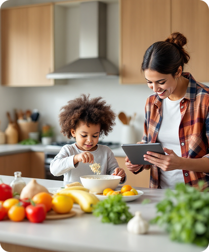 Mom and son cooking in their pest free kitchen