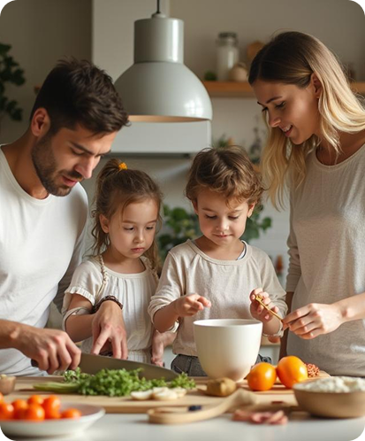 Family cooking in a pest free kitchen